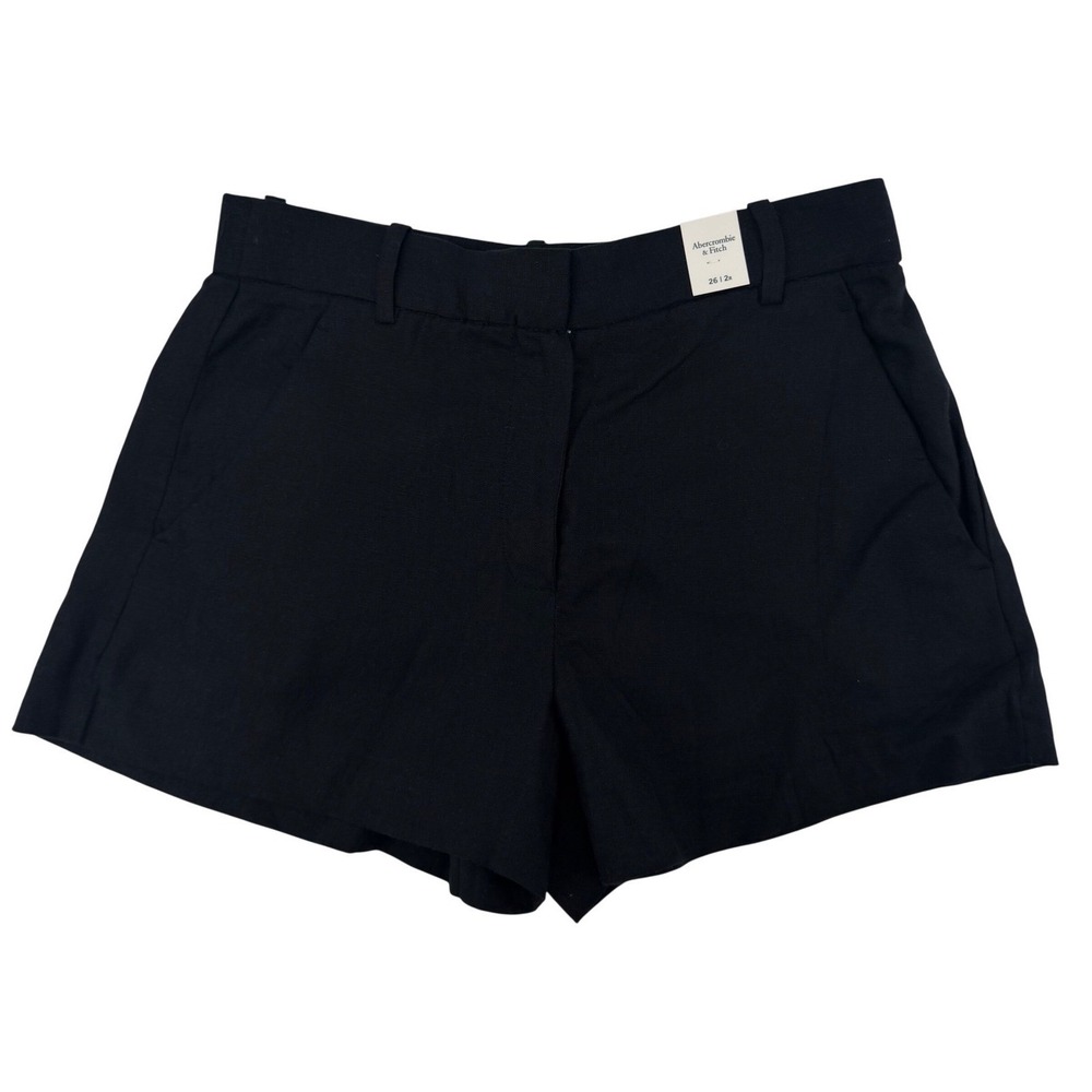 Abercrombie & Fitch Shorts Women 26/2 Black Linen Blend Tailored High Rise NWT